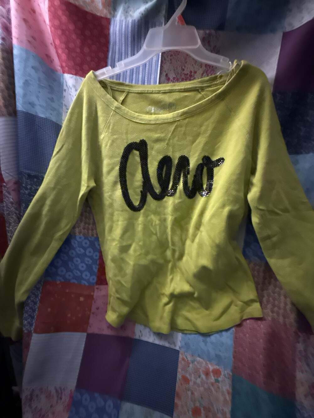 Aeropostale Green Sequin Aero Long Sleeve Thermal Shirt Size M